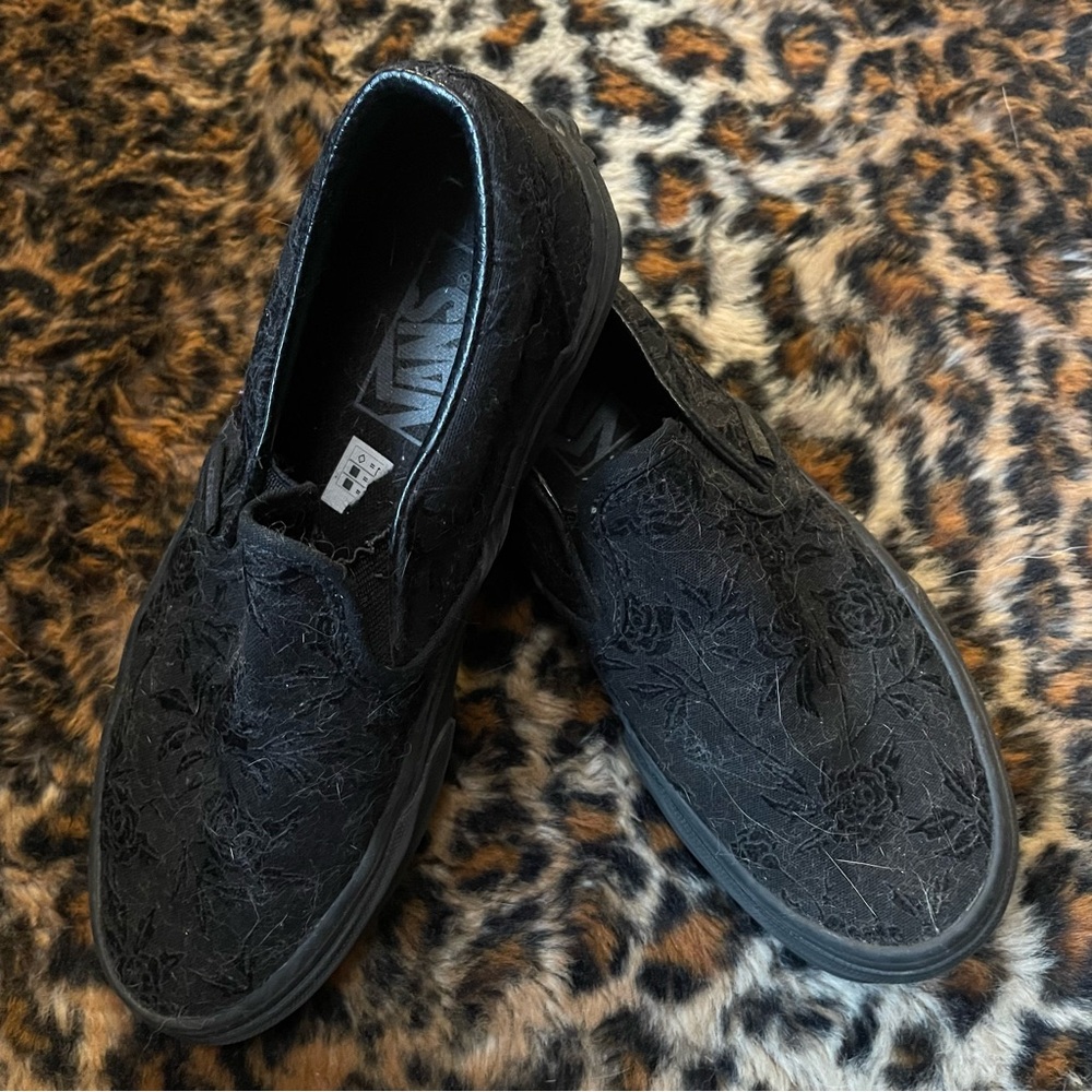 Black Floral Vans Slip Ons